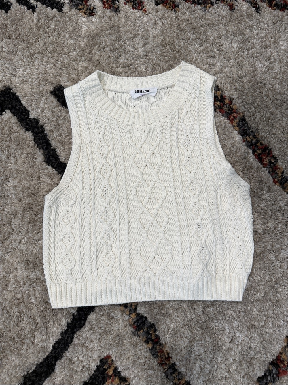 Double Zero Cream Cable Knit Cropped Tank
